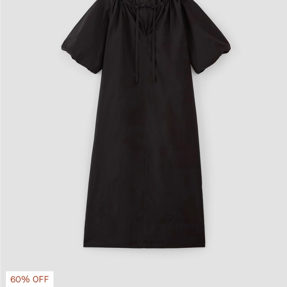 Everlane Black Supima Puff Sleeve Midi Dress